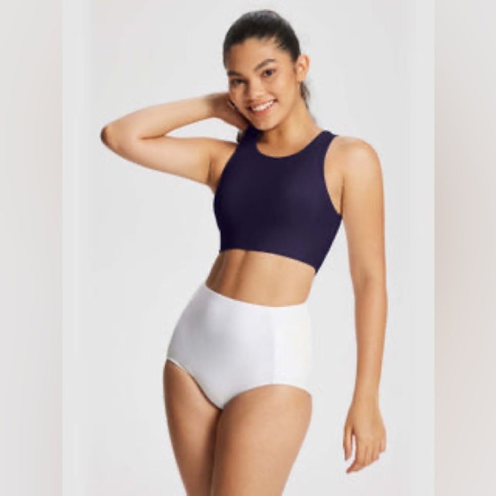 NWT Baleaf Solid High-Neck UPF 50+ Swim Bra Top in Navy Blue Size 42 / 2XL